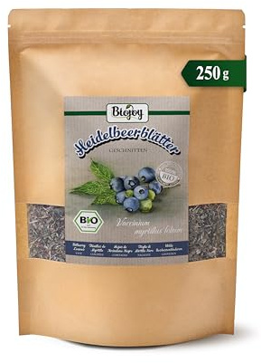 Biojoy Té de Hojas de Arándano Orgánicas (250 g), Hojas de Arándano, secas y cortadas (Vaccinium myrtillus folium)