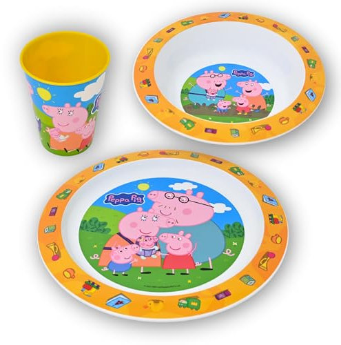 Stor Ensemble Vaisselle Enfant Peppa Pig – Set 5 Pièces avec Assiette, Bol, Gobelet, Fourchette & Cuillère – Sans BPA & Réutilisable – Vaisselle Colorée pour Enfants