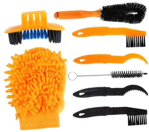 CONGARTENO 8 Pcs Bike Chain Cleaning Brush Set with Bristles Curved Surface Maintenance Tool for Road and Mountain Bikes Easy No Removal Chain Cleaner Kit