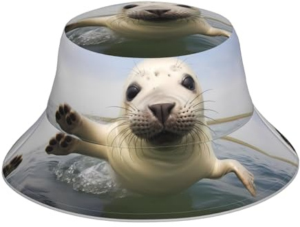 YYHWHJDE Baby Seal Playing Pattern Reflective Bucket Hat for Unisex Men Women Foldable Reversible Sun Protection Headwear Black