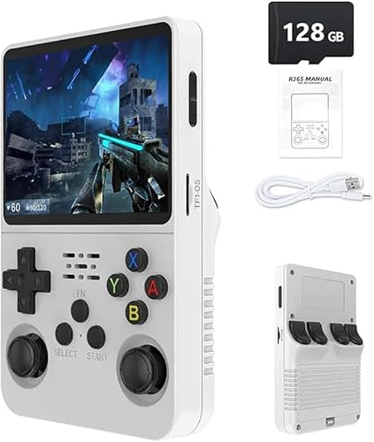 Consola Retro portátil R36S: más de 21.000 Juegos clásicos, Pantalla IPS de 3,5, 64 GB/128 GB de Almacenamiento, Compatible con Linux (Blanco - 128 GB)