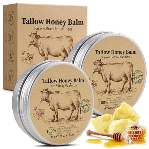 2-pack Beef Tallow Cream med honung rökelseolja, whipped nötkött talgkräm gjord av gräsFed Tallow, naturlig ansiktsvård nötkött talg ansiktskräm fuktkräm för ansikte och kropp