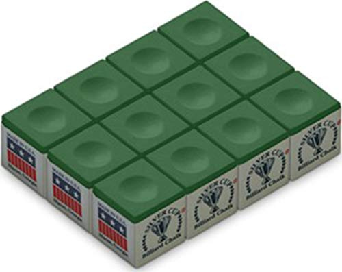 Silver Cup Billiard/Pool Cue Chalk Box, Green, 12 Cubes