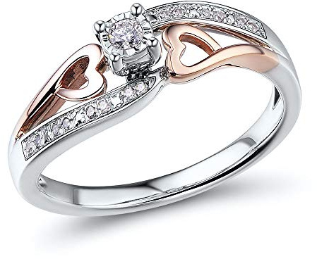 Diamond Promise Ring Heart in 10KT Rose Gold and Sterling Silver 1/10 CTTW (H-I Color, I2-I3 Clarity) - Size 7
