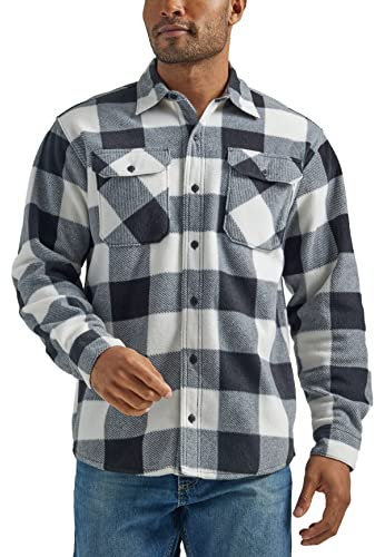 Wrangler Authentics Men's Long Sleeve Heavyweight Fleece Shirt Button, Birch Buffalo, Medium