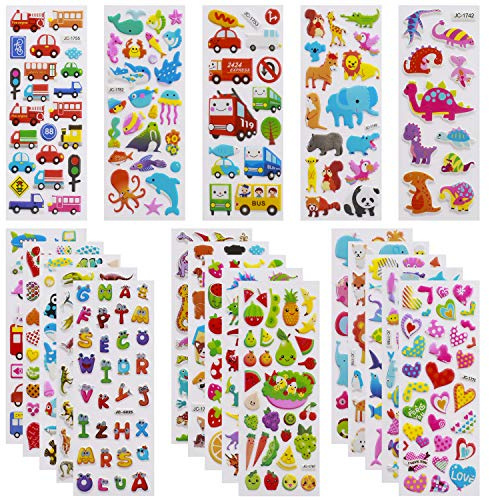 Meafeng 3D Stickers for Kids & Toddlers 24 Sheets 550+ Puffy Stickers