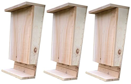 Selections Wooden Bat Box House for Roosting with Landing Perch and Grooved Interior - Pack of 3
