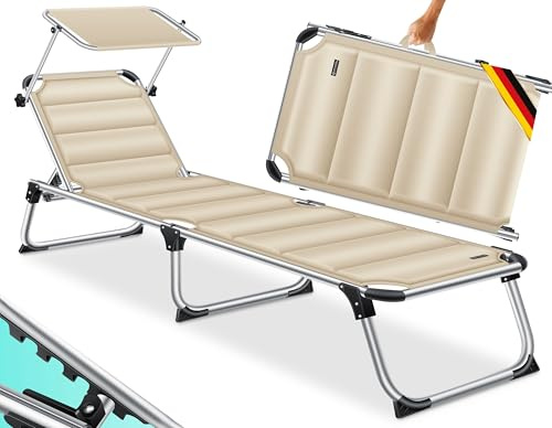 KESSER® Chaise Longue Sun avec Toit Chaise Longue de Jardin Chaise Longue Pliable Pare-Soleil Dossier réglable, Ergonomique, Surface de Couchage rembourrée, Beige