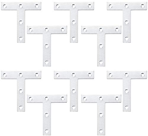 Ewwtrey T-förmige Winkel Klammern, Winkelverbinder Halterungen, Winkelhalterungen Edelstahl, Flachwinkel Möbel, flache Befestigungsplatten für Schrank Tisch Stuhl (10 Stück, 80 x 80 x 1,5 mm)