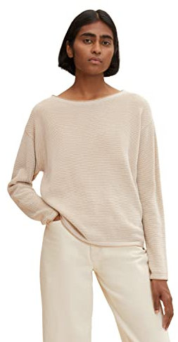 TOM TAILOR Damen Strickpullover aus Bio-Baumwolle, 30438 - Beige Bubble Structure, XS
