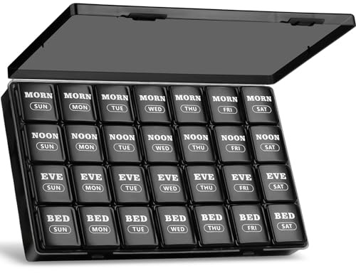 XL Large Weekly Pill Organizer 4 Times a Day, 7-Day Pill Boxes and Organizer AM PM, Big Compartments Pill Case, Monthly Medication Organizer 28-Days Dispenser for Fish Oils