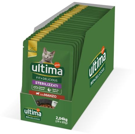 Ultima Cibo Umido per Gatti Fit & Delicious con Manzo: 24 Buste da 85g
