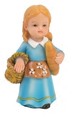 Acan Tradineur - Figura de pastora de Color Azul con Pan para belén - Fabricado en marmolina - Figura Decorativa Divertida para Nacimiento, Navidad - 7 x 4 x 2,5 cm