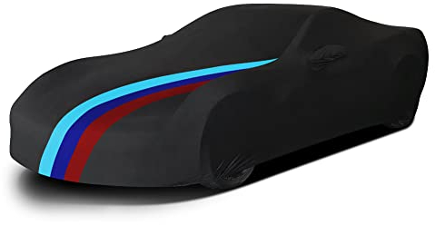 Asasytal Housses pour Auto de Sport Intérieur Complète Bâche, Tissu élastique en Velours Doux, Respirant Anti-Poussière et Anti-Rayures pour Le Garage Souterrain/Auto Show, L4.5~4.85M, Noir+Motif