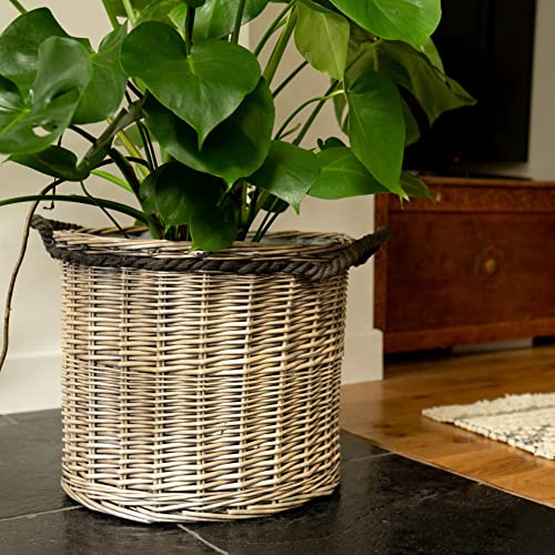 Arthur Cameron Circular Round Wicker Lined Log Basket/Storage Box/Planter (Medium)