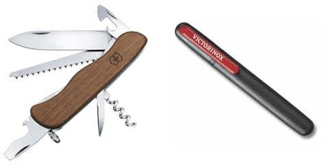 Victorinox Swiss Army Knife, Schweizer Taschenmesser, Forester & Dual-Messerschärfer Outdoor, Taschenmesser Schärfer, Schleifstein klein, schwarz
