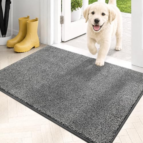 PURRUGS Zerbino cattura sporco, 50 x 80 cm, antiscivolo, lavabile in lavatrice, tappetino per ingresso per cani, super assorbente, per porta d'ingresso, porta sul retro, scarpe e zampe, grigio