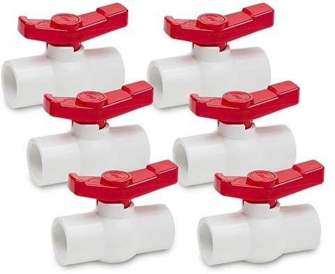 Bwintech 6 Piezas 32MM PVC Válvula de Bola, Grifo de Agua Válvula de Bola de Stop, 90 Grados de Operación Mango Válvula Accesorios de Tubería