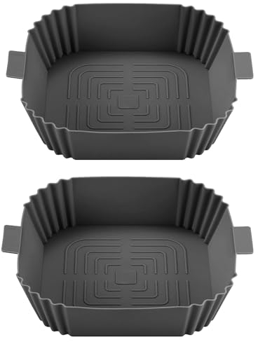 2 Pièces Accessoire Air Fryer, Pot En Silicone Pour Friteuse, Accessoires Pour Friteuse En Silicone,Réutilisable Aux Fours à Micro-Ondes, Moules à Gâteaux, Cuiseurs Vapeur (Carré)