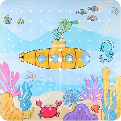 Alfombrilla de baño, Alfombrilla Antideslizante para bañera y Ducha, con ventosas, colgadores y Orificios de Drenaje, Lavable a máquina, Cuadrada (Buceo - 53 x 53 cm)