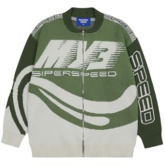 Aelfric Eden Herren Strickjacke mit Reißverschluss Damen Oversized Cardigan Zipper Grobstrickjacke Langarm Strickpullover Stehkragen Jacken Gestrickt Sweatjacke Grün S