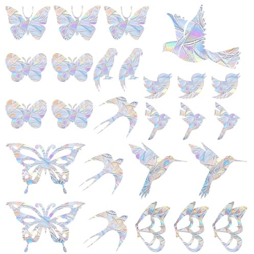 38Pcs Bird Anti-Collision Window Stickers, 3 Sheets Static Cling Rainbow Film, Butterfly Prism Suncatcher Stickers for Glass Sliding Door Kitchen Bedroom Decor Prevent Birds Strike