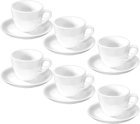 Wilmax - Tassen mit Untertassen - 6er-Set - 75 ml - Kaffeetassen aus Porzellan - Weiß - Geschirrset für 6 Personen - Tassenset für Kaffee, Tee, Desserts - Kaffeeservice & Teeservice