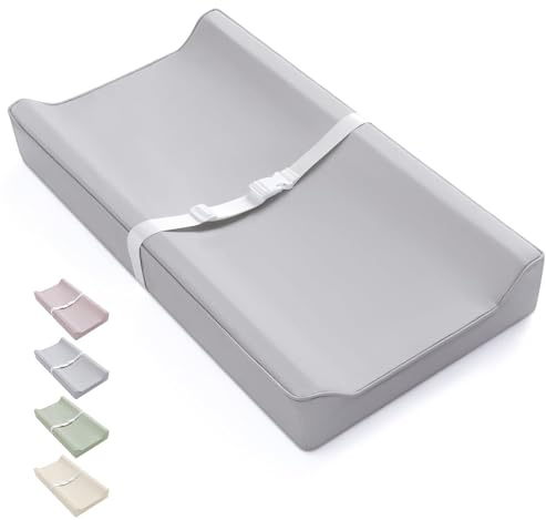 Blissful Diary Vegan Leather Baby Changing Pad with Waterproof & Wipe-Clean PU Cover, Standard Size Cozy Diaper Changing Pad for Dresser and Table, Light Gray