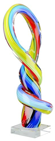 GILDE Escultura de Cristal Art Loop – Multicolor – Altura 34 cm – Cristal – Forma de Lazo – Figura Decorativa – Decoración