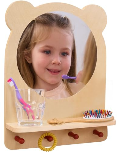 ODOXIA Specchio Montessoriano con Gancio e Mensola | Specchio da Bagno Montessoriano per Bambini | Stazione di Cura Personale | Specchio Bagno con Mensola per Autonomia del Bambino