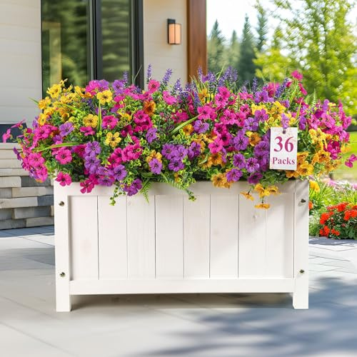 Alupssuc 36 Bundles Artificial Flowers Outdoor, Mixed 3 Colors Violet/Plant