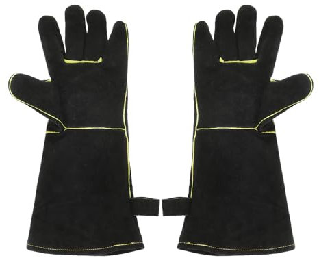 QUARKZMAN 1 Par de Guantes de Soldadura A3032 de 16 Resistentes al Fuego y al Calor con Mangas Largas de Cuero de Vaca para Barbacoa, Soldadura, Chimenea, Horno, Horneado y Jardinería