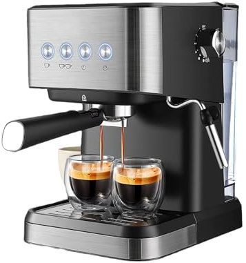 Eznaobo Mini machine à expresso avec porte-filtre de 1,5 l, avec mousseur à lait, machine à café 20 bar pour latte, cappuccino, expresso, noire