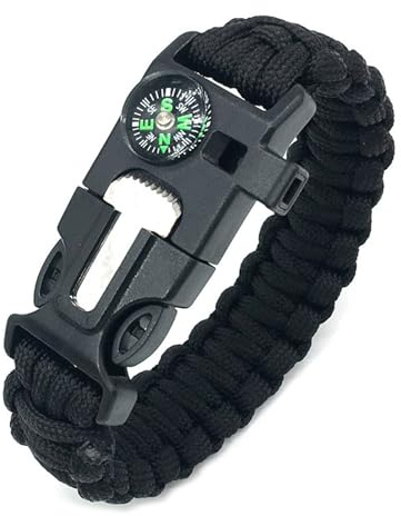 JUYAXIN Pulseras de supervivencia al aire libre tácticas de paracord, pulseras con brújula, silbatos, multiherramienta para senderismo, viajes, camping, Nailon