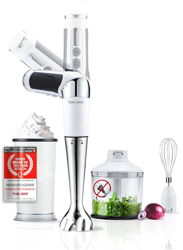 Turmix Stabmixer Kabellos Edelstahl CX 422 - Kabelloses Stabmixer Set mit Mixbecher, Multizerkleinerer, Schwingbesen und Ständer – 1800W Li-Ion Akku für vielseitige Küche