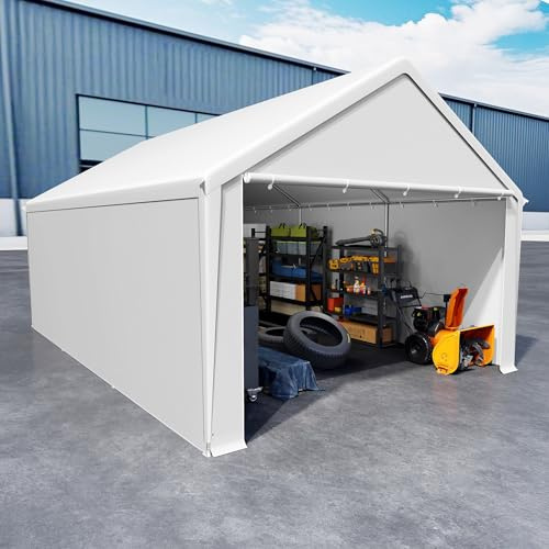 NAIZY Gerätehaus 4x6 m Zeltgarage mit Abnehmbar Seitenwände Große Gerätezelt Lagerzelt UV-Schutz Windfest Winterfest Autozelt Unterstand, Weiß