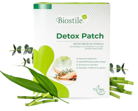 Biostile Detox Patch - 10 cerotti disintossicanti con aceto di legno e bambù, eucalipto, funghi agaricus, chitosano, vitamina C e tormalina per sostenere la disintossicazione e il rafforzamento del