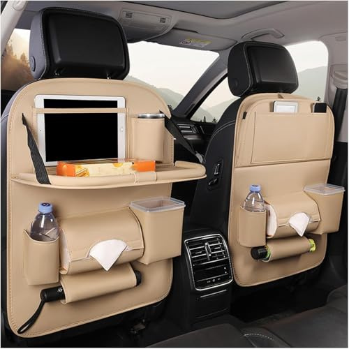 StRoux Organiseur de Siège Arrière de Voiture pour Volvo C40 XC40 XC60 XC90 S60 S90, avec Table Pliante Pochette pour Tablette et Poches Multiples Protection Dossier Siege Accessoires,Beige-1pcs