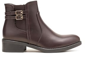 Stivaletti Donna Con Tacco Basso | Stivaletto Stile Chelsea in Similpelle | Facile da indossare con Arredamento Doppia Fibbia Laterale (68324 Marrone, Sistema Taglia Scarpe EU, Adulto, Digitale, Medio