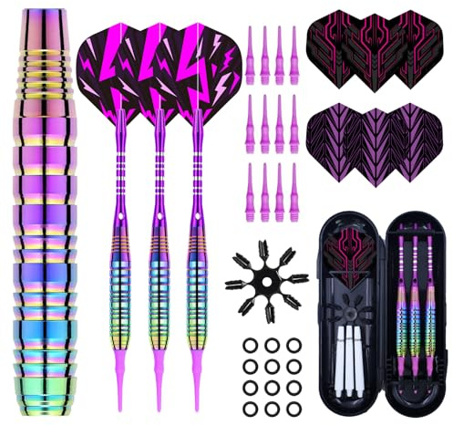 Soft Tip Darts Set - Darts Plastic Tip Sets, 3Pack Professional Plastic Tips Dart with Extra 12 Soft Tips and 6 Replace Dart Leaf for Beginners & Pro Players (Pink)