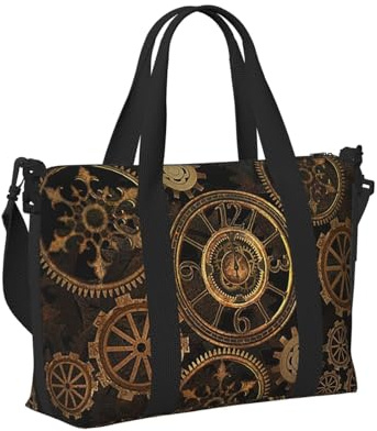 Sac à main de voyage léger et pliable pour homme et femme Motif horloge Bronze