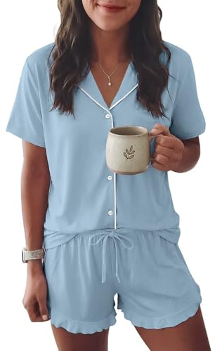Ekouaer Womens Pyjamas Sets Button Down Classic Pjs with Drawstring CLB S