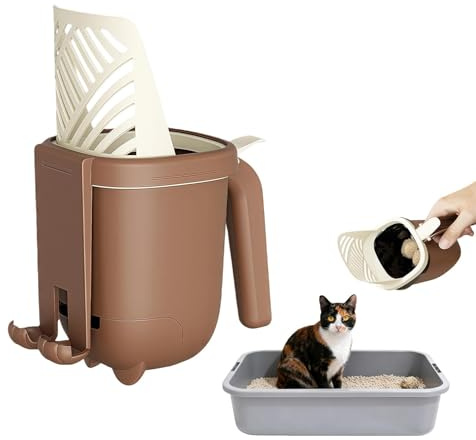 MEISO Pelle à Litière pour Chat avec Support, Seau à Litière à Suspendre, Ramasse Crotte Chat de Grande Capacité, Pelle à Tamis avec Support de Sac Intégré pour Chat, Lapin, Hamster, Chien