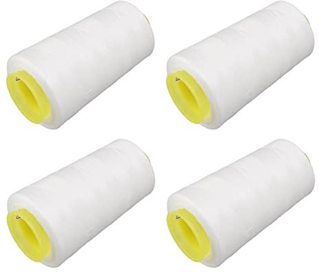 Sxhlseller Hilo de Poliéster de 4 Capas, Color Blanco |Hilo Overlock Resistente para Acolchar y Coser a mano.
