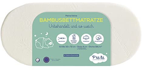 P'tit Lit - Matelas de Couffin Bamboo - 72x32 cm - Viscose Douce et Soyeuse pour Bébé - Idéal Landau Nacelle et Berceau - Forme Ovale - Réversible - Déhoussable - Fabrication Française