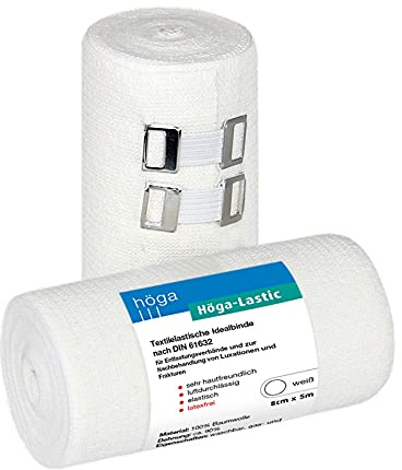 Höga Lastic Idealbinde, textilelastische Idealbinde nach DIN 61632, 8 cm x 5 m gedehnt, sehr hautfreundlich, luftdurchlässig, elastisch, 2er-Pack