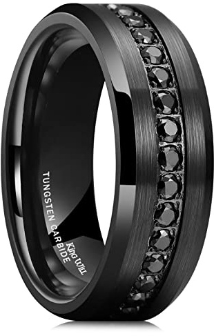 King Will Mens 8mm Black Men Women Tungsten Carbied Rings Wedding Bands Cubic Zirconia Eternity Ring CZ Inlaid Black 9