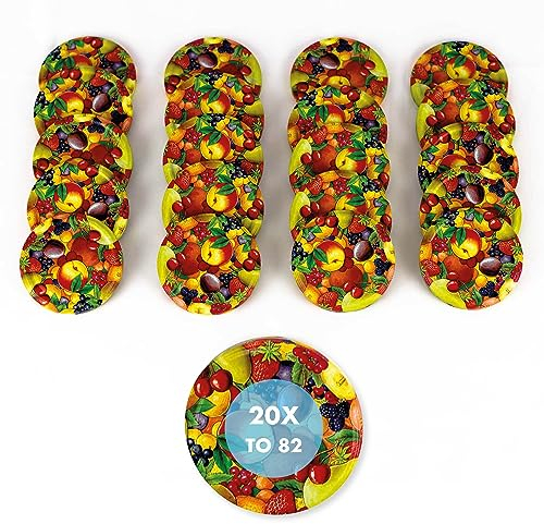 Flaschenbauer Originale Twist-Off Deckel 82mm - Für Einmach- und Schraubgläser, Ersatzdeckel - Marmeladengläser, Hitzebeständig & Luftdicht, Sets 20/50/100, Diverse Farben - 20 Stück/Obstdekor