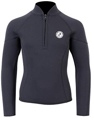 Two Bare Feet Kids Perspective Wetsuit Jacket 2.5mm Neoprene – Full Zip or Half Zip Thermal Surf Top for Boys & Girls, Swimming, Surfing, Paddleboarding & Watersports (Half Zip - Black XL)