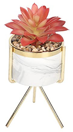 Sleepdown Halo Red Leaf Marble Stand Faux Artificial Succulent Plant for Home Office Bathroom Decor Indoor Decoration Aesthetics, Small